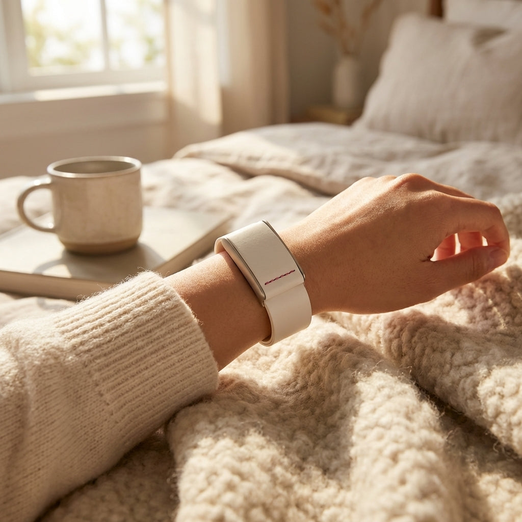 White and pink Ecoband 5.0 — bio-based Viridis leather WHOOP strap by Rocker Duck