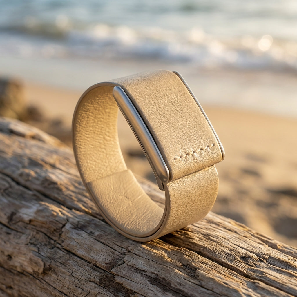 Rocker Duck Ecoband 5.0 Sand – WHOOP-compatible Italian vegan leather band, warm neutral luxury strap
