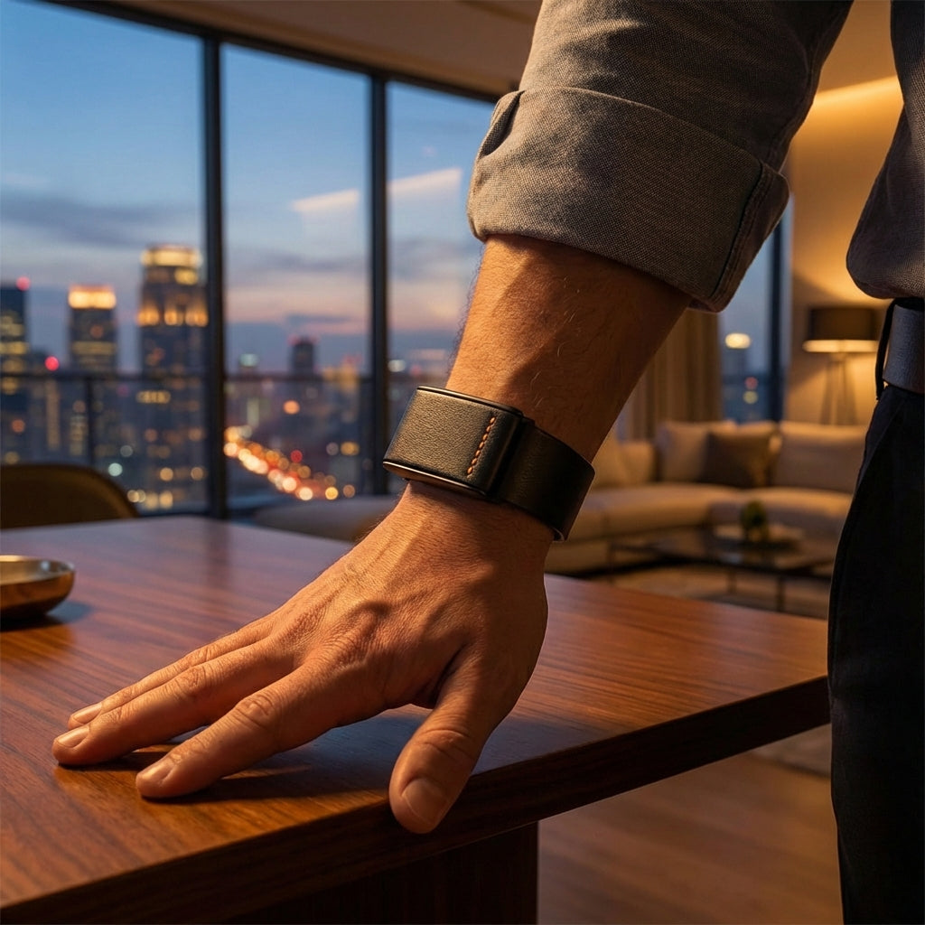 Sfumatura Ecoband 5.0 in black and orange — quiet-luxury WHOOP strap, 68% bio-based leather