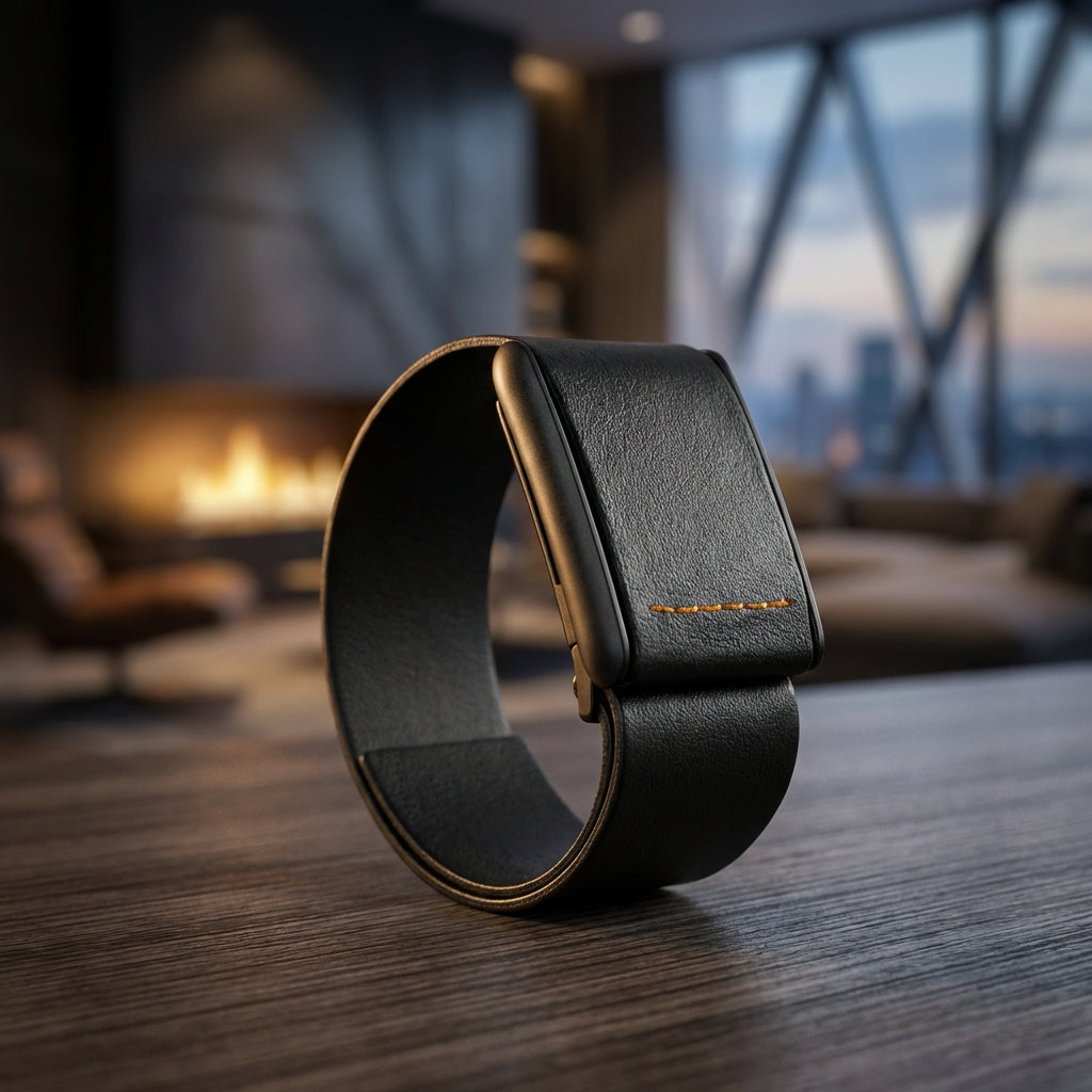 Rocker Duck Ecoband 5.0 The Original Black & Orange – WHOOP-compatible Italian vegan leather band with orange stitching