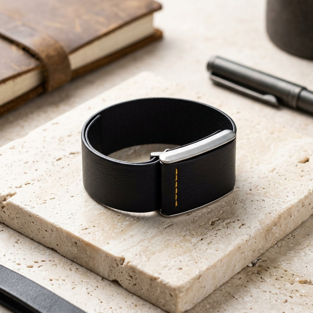 Ecoband 4.0 The Original in black with orange stitching — WHOOP-compatible band, handmade in Italy