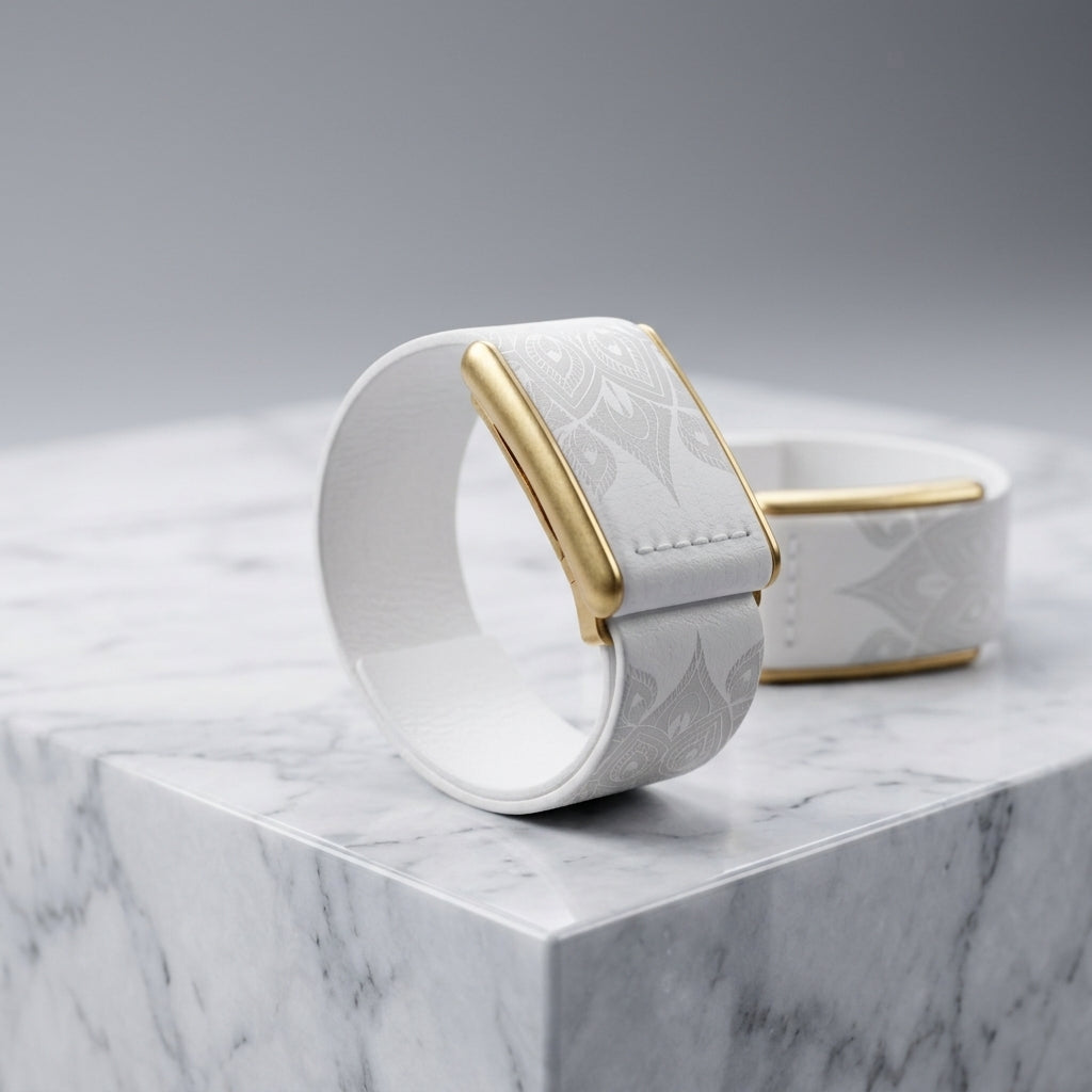 Ecoband 5.0 Mandala Edition — white Italian vegan leather WHOOP band with silver mandala artwork