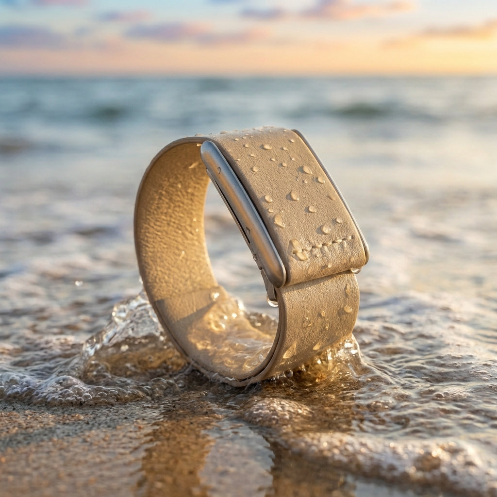 Ecoband 5.0 Sand WHOOP band – sustainable Italian craftsmanship, bio-based Viridis leather in sand tone