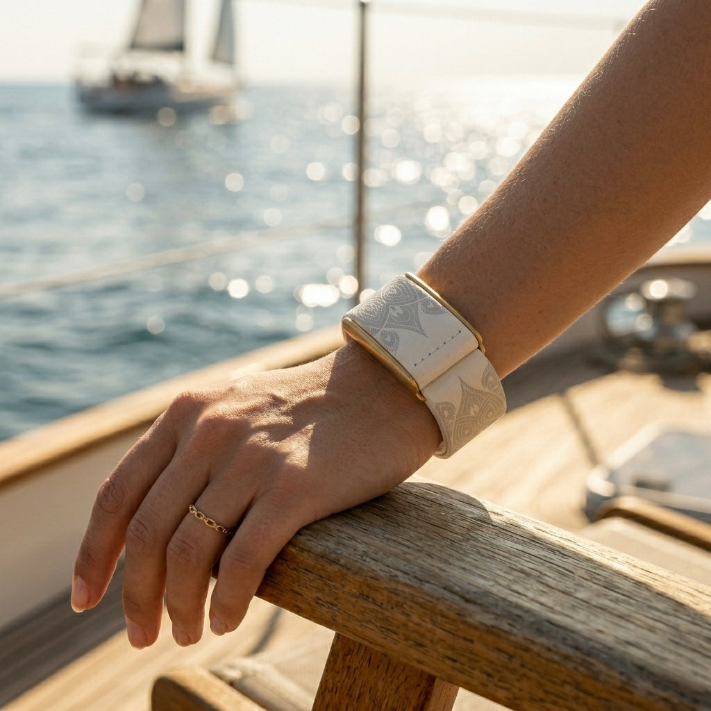 Ecoband 5.0 Mandala — silver mandala pattern on PFAS-free Italian leather alternative