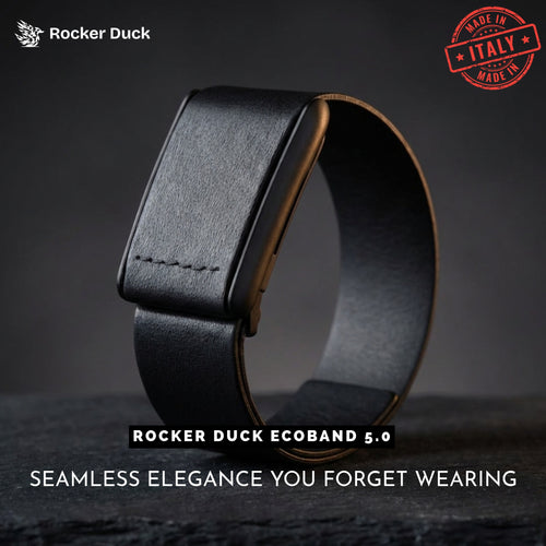 Ecoband 5.0 Classic in black — WHOOP-compatible Italian vegan leather band by Rocker Duck