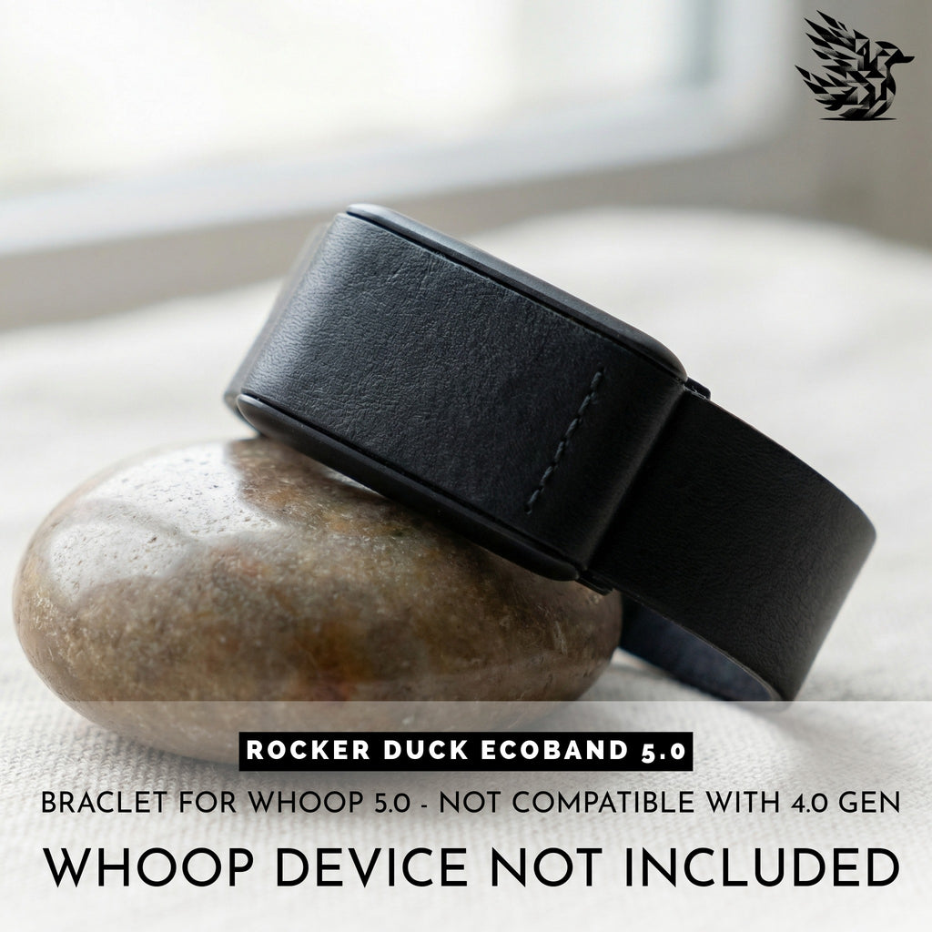 Black Ecoband 5.0 Classic — bio-based Viridis leather WHOOP strap, handmade in Italy