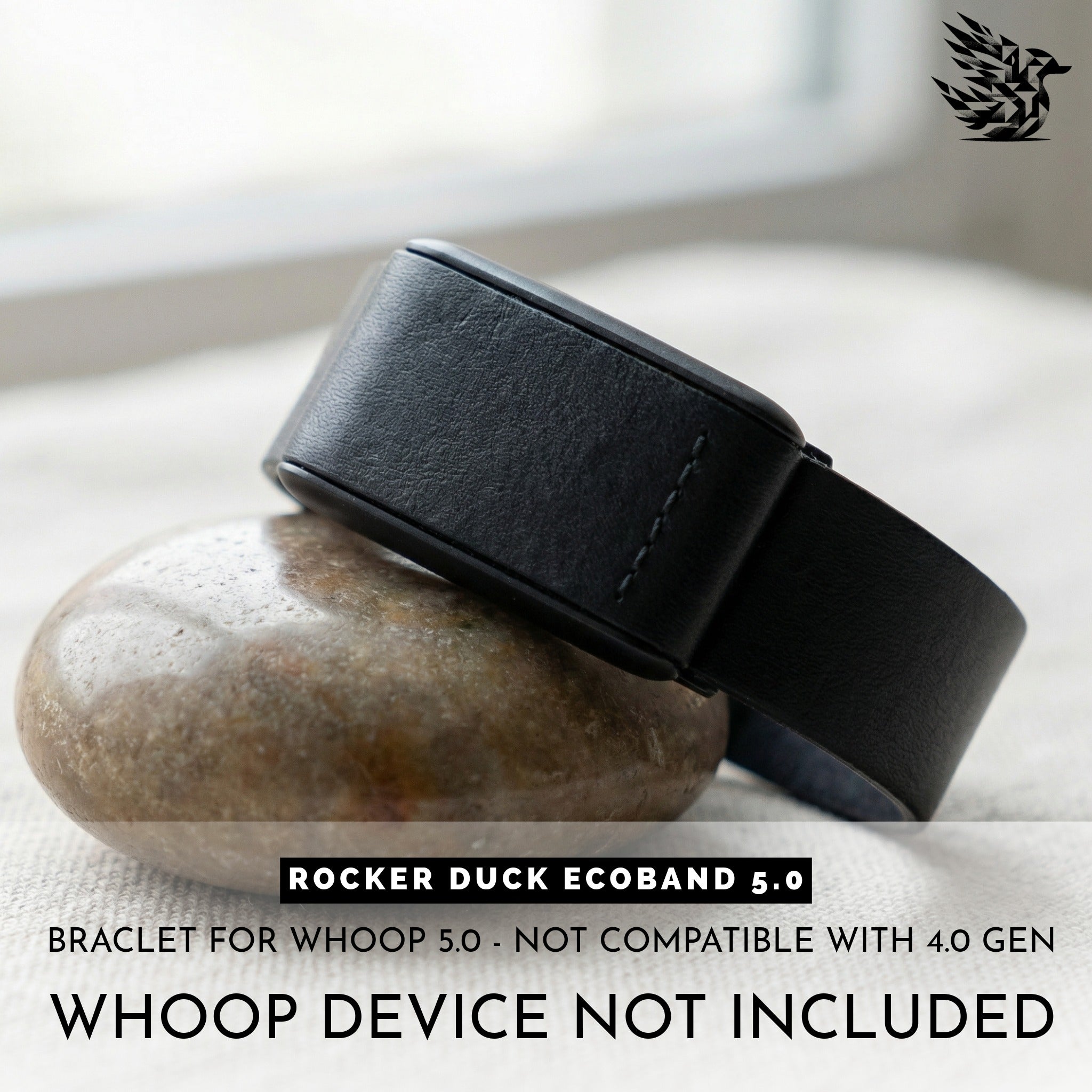 Black Ecoband 5.0 Classic — bio-based Viridis leather WHOOP strap, handmade in Italy