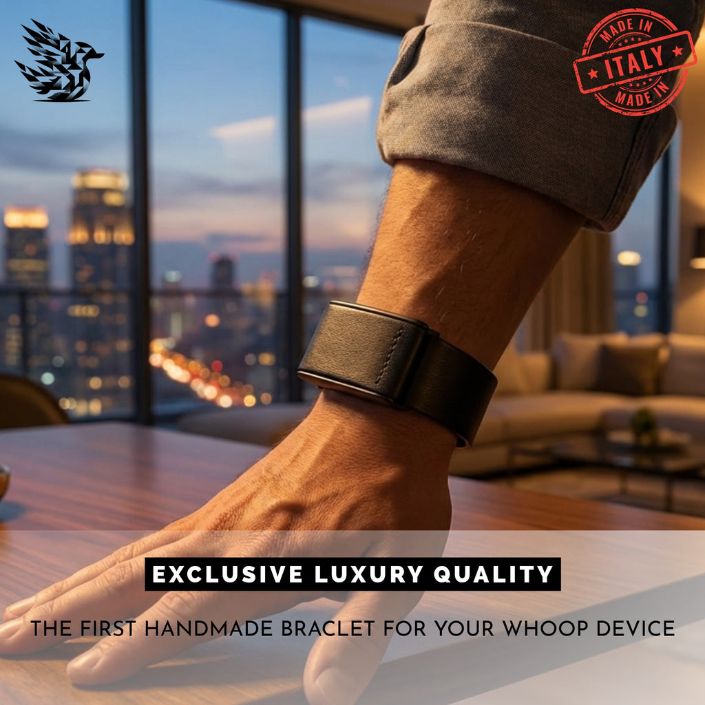 Ecoband 5.0 Classic black — PFAS-free sustainable leather alternative, WHOOP-compatible fitness band