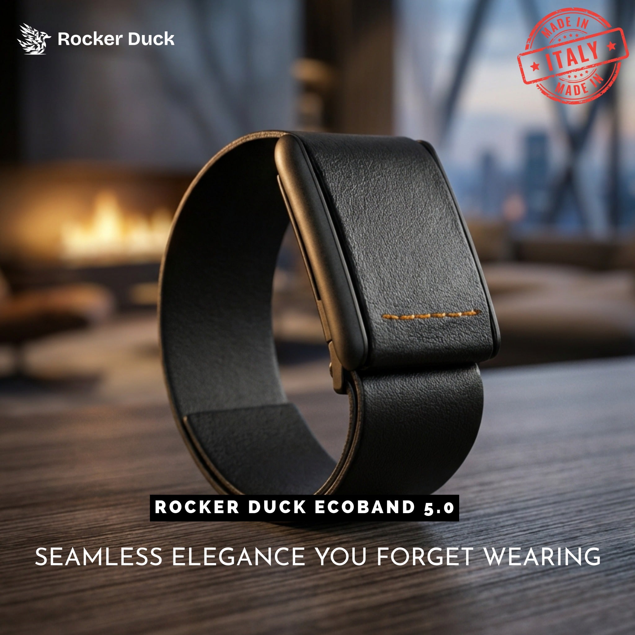Ecoband 5.0 Sfumatura in black and orange — WHOOP-compatible Italian vegan leather band