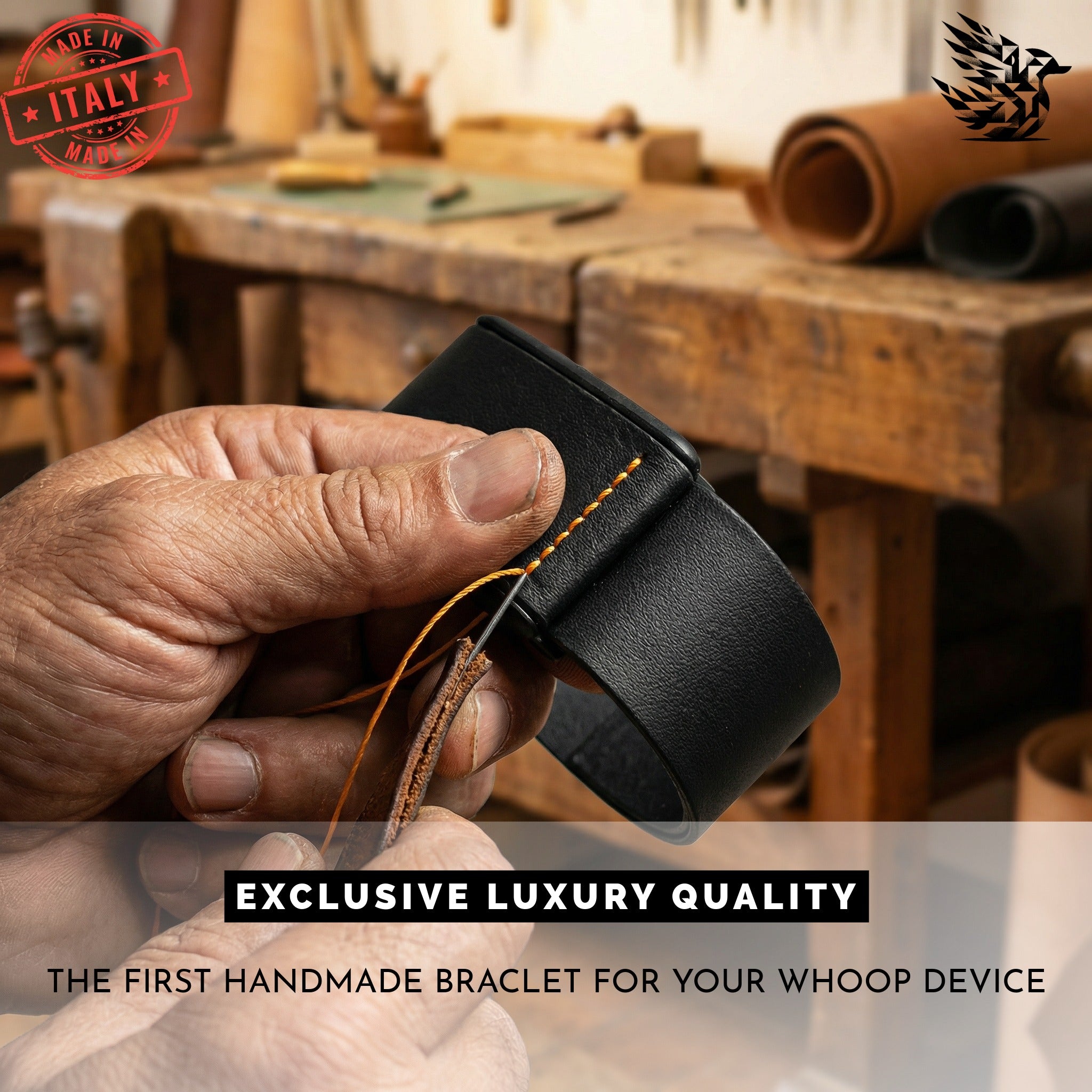 Ecoband 5.0 Sfumatura Black & Orange — PFAS-free Italian leather alternative, handmade
