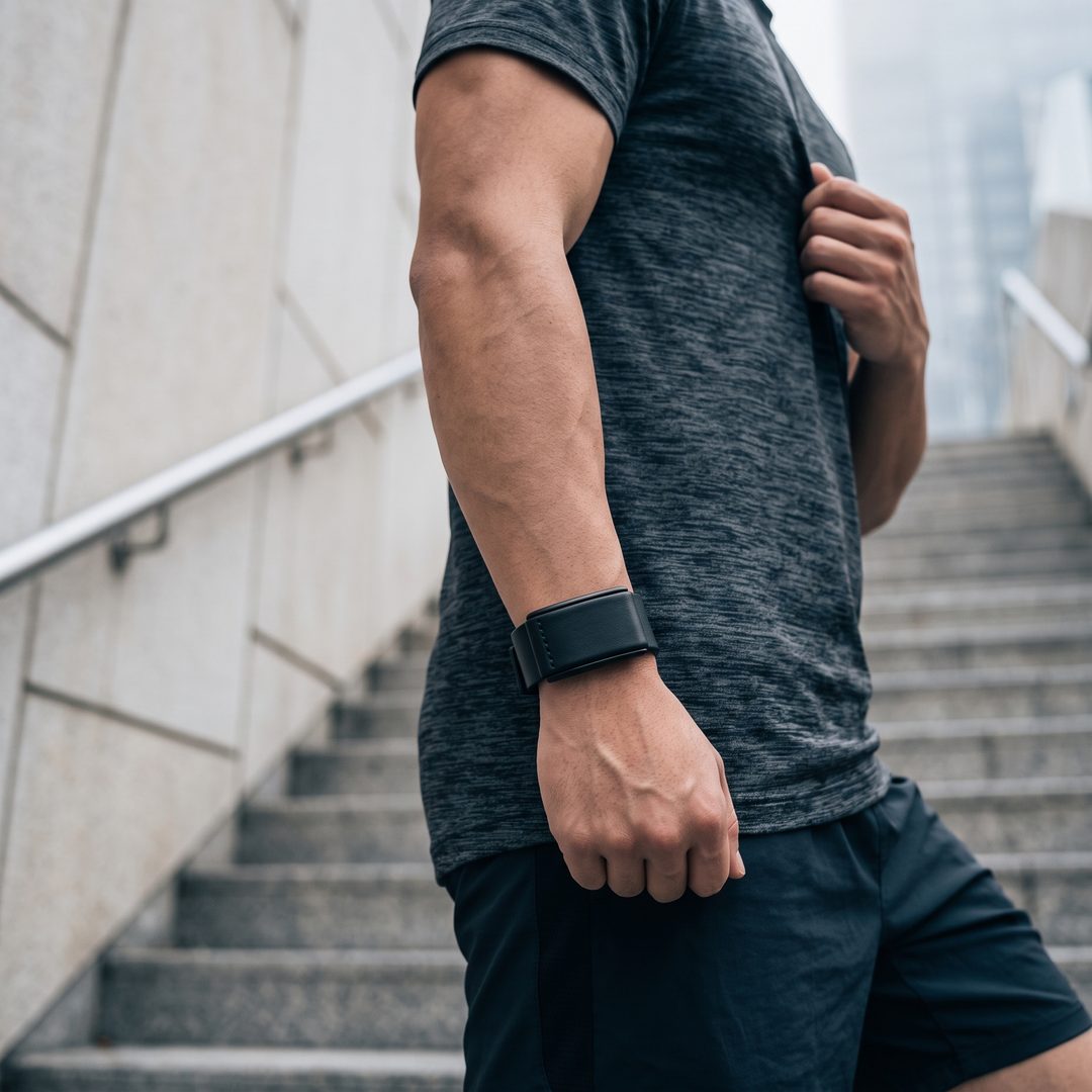 Ecoband 5.0 in Black worn for training on city stairs (black)