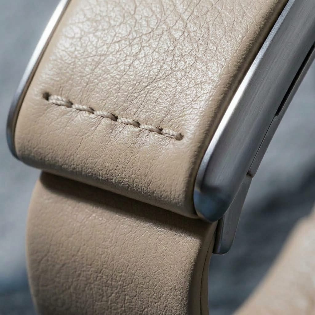 Ecoband 5.0 in Sand — hand stitching and brushed silver clasp in close-up (Sand)